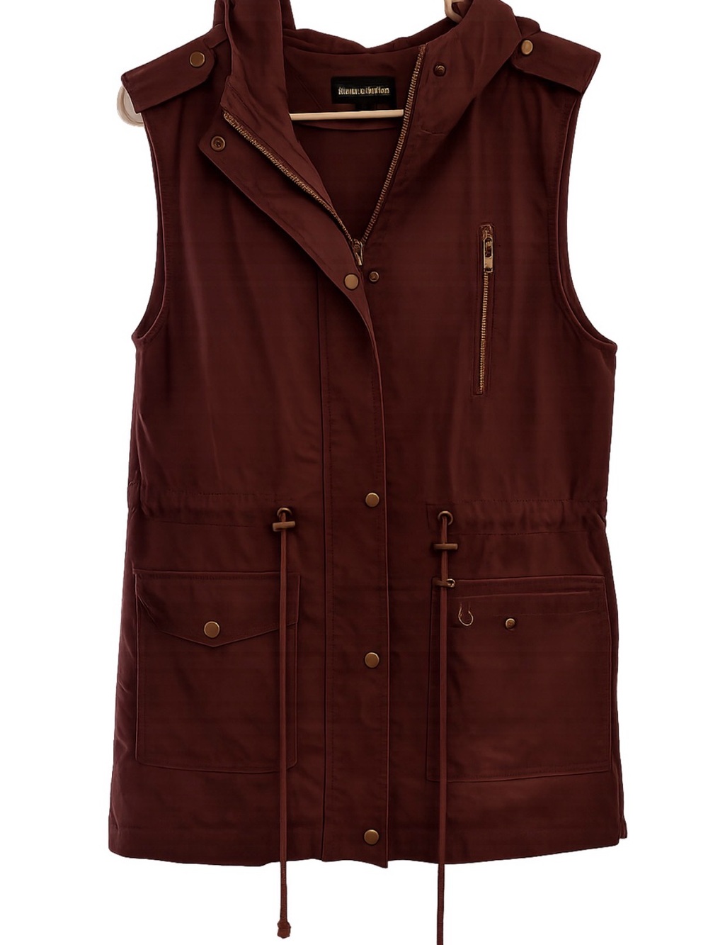 Zenana Outfitters Sleeveless Hooded Utility Vest - Burgundy